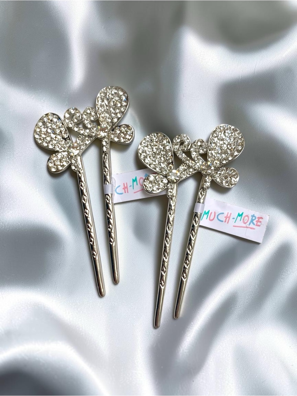 Silver-plated crystal butterfly hairpins, hair forks, Juda sticks, by Much More